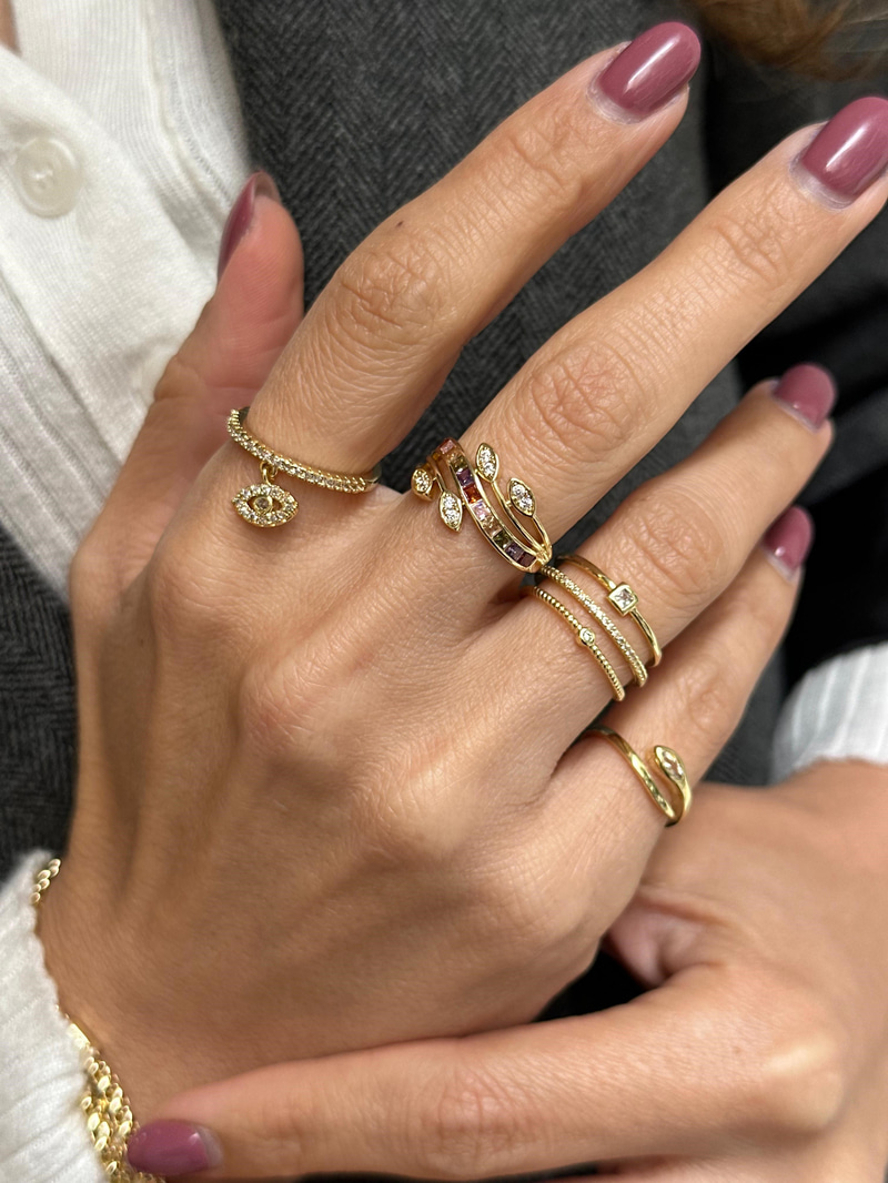 Altın Kaplama Gömme Taşlı Üçlü Görünüm Yüzük Gold