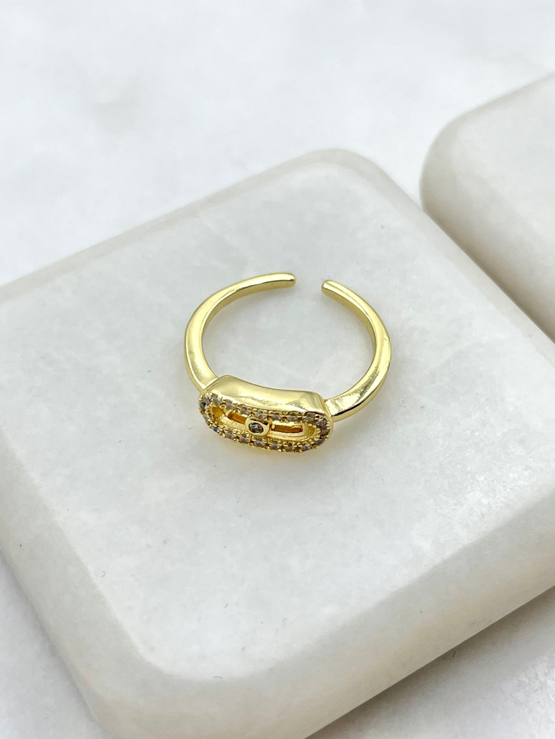 Gömme Taşlı Oval Serçe Parmak Yüzüğü Gold