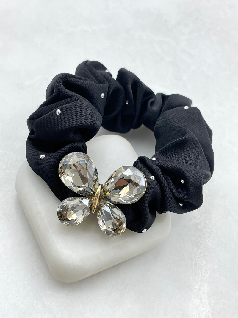 Kristal Kelebekli Premium Scrunchie Toka Siyah