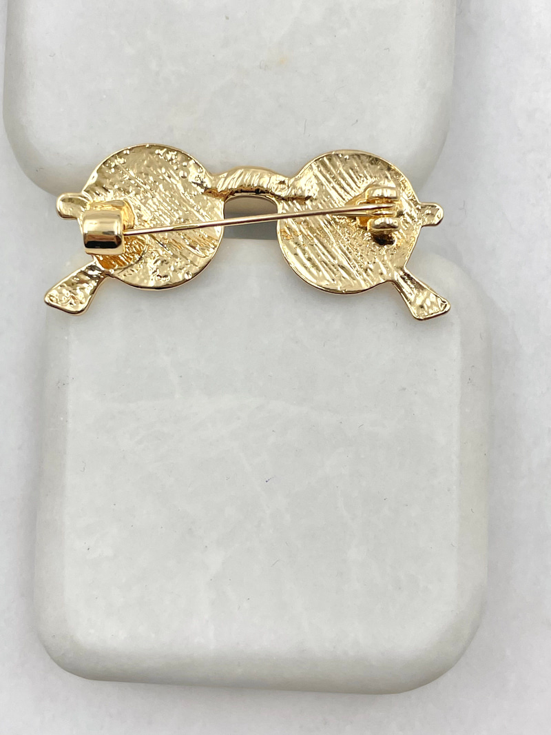 Baget Taşlı Sedefli Gözlük Broş Gold