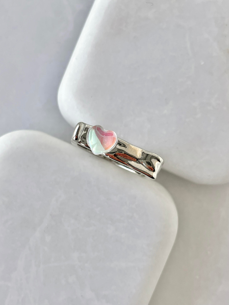 Altın Kaplama Hologram Kalpli Yüzük Gümüş