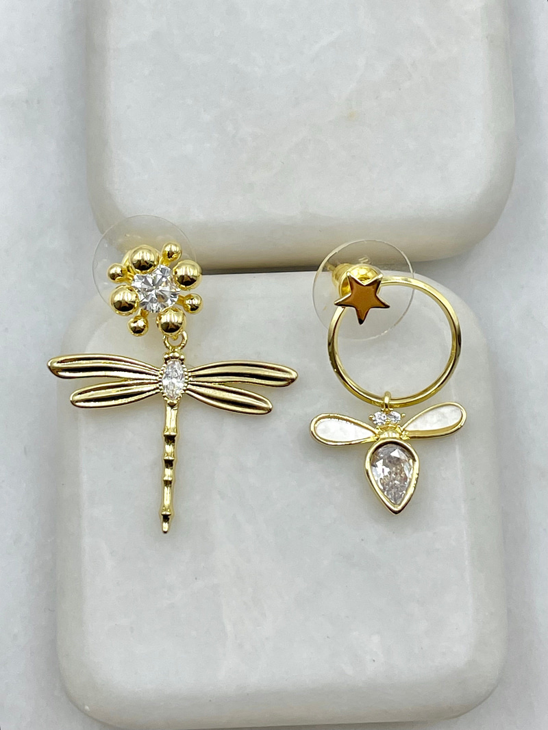 Yusufçuk ve Arı Sallantılı Küpe Gold