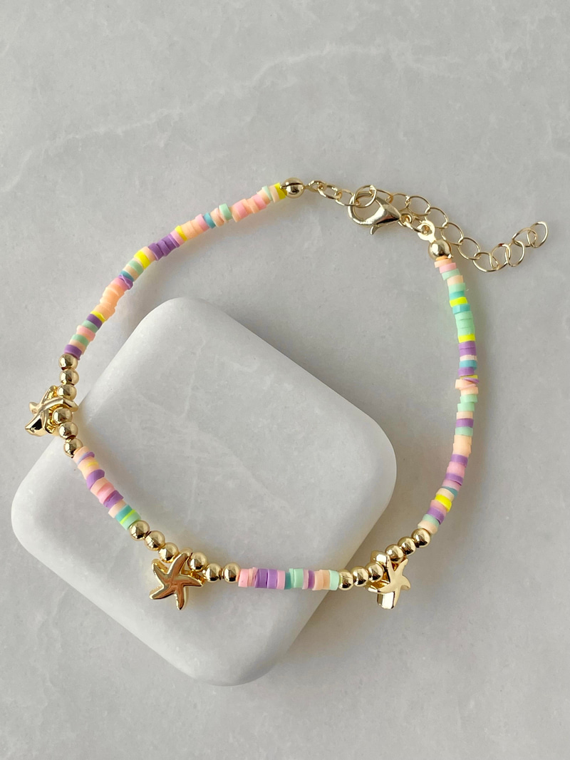 Deniz Yıldızı Sallantılı Pastel Renkli Halhal Gold