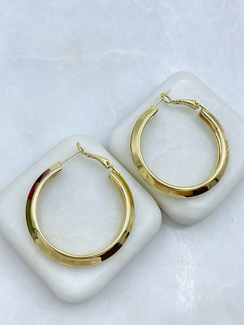 Altın Kaplama Köşeli İçi Boş Halka Küpe 4 cm Gold