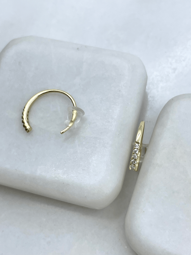 Özel Seri Gömme Taşlı Minimal Halka Küpe Gold