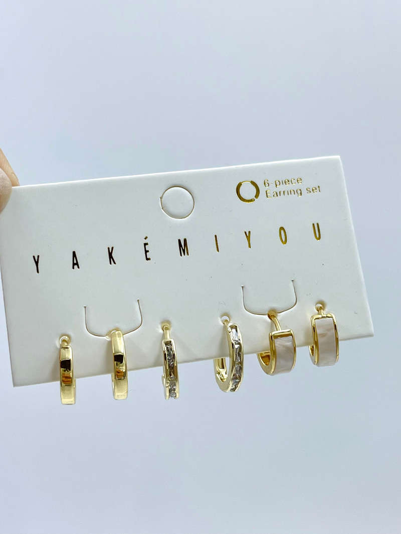 Özel Seri Altılı Sedefli Halka Küpe Seti Gold
