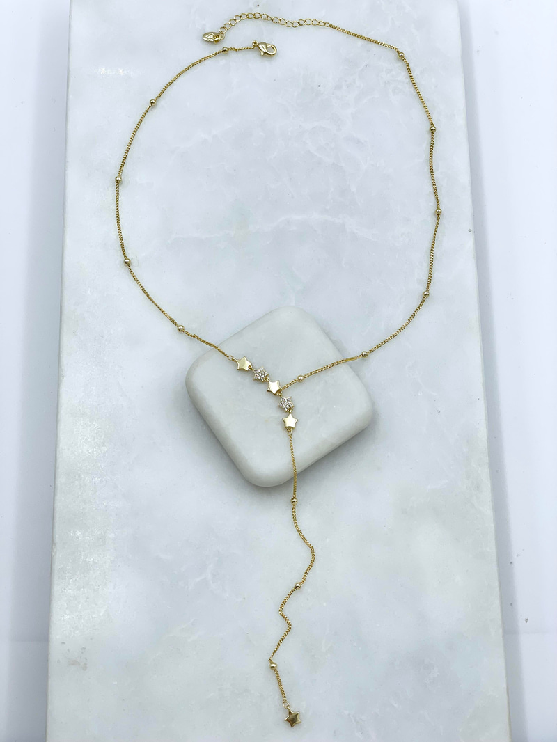 Altın Kaplama Yıldız Model Topçuk Zincir Y Model Kolye Gold