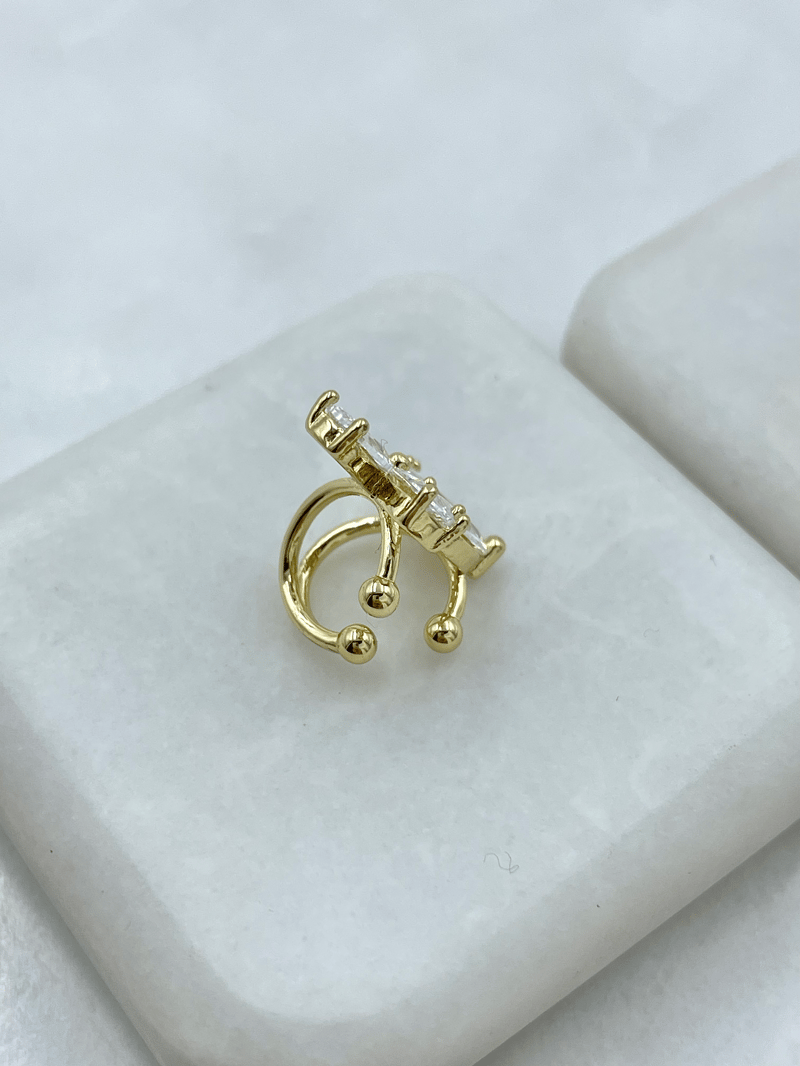 Altın Kaplama İkili Kristal Taşlı Kalp Model Kıkırdak Küpe Gold