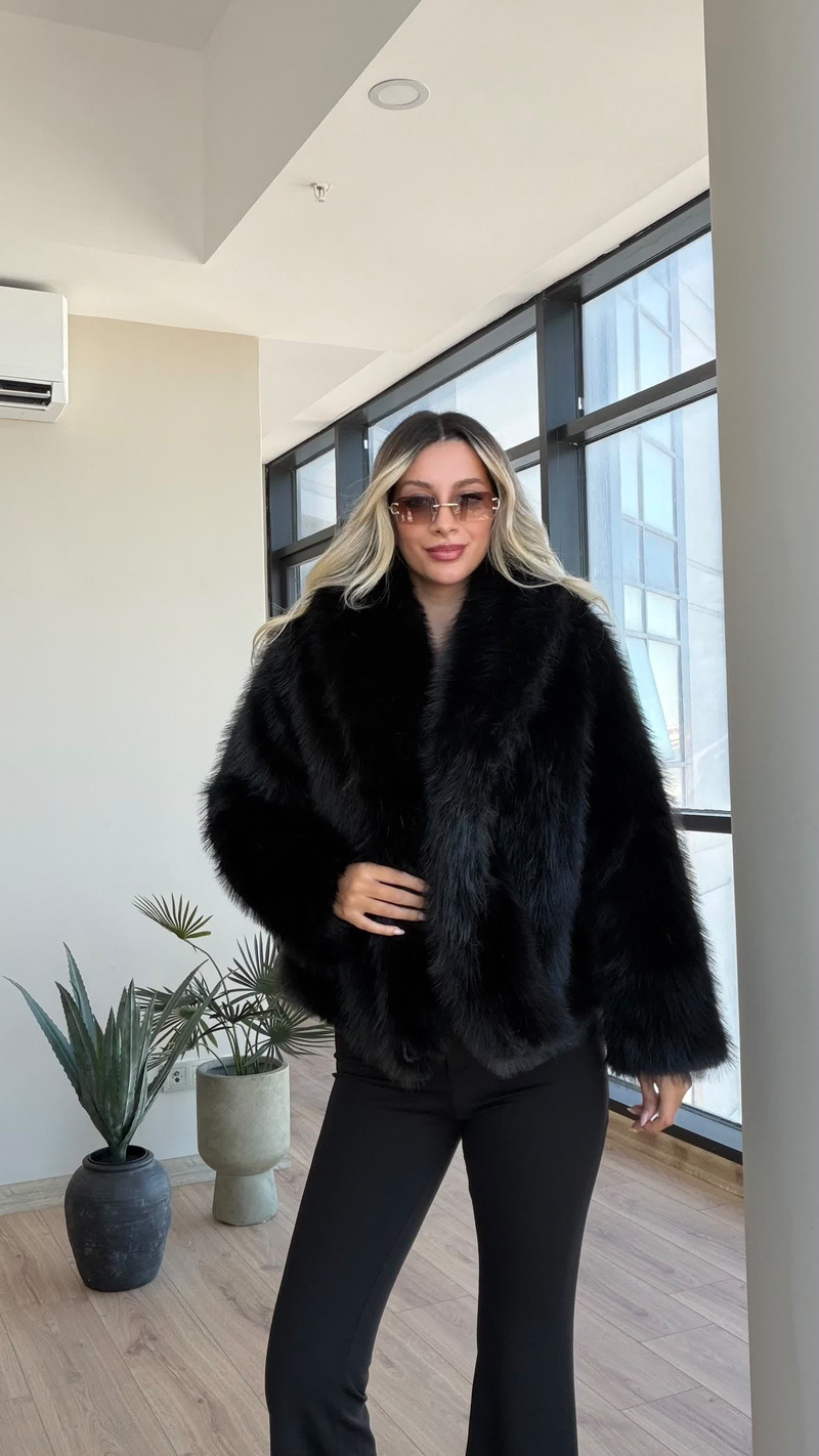 Tilda Şal Yaka Premium Kürk Siyah