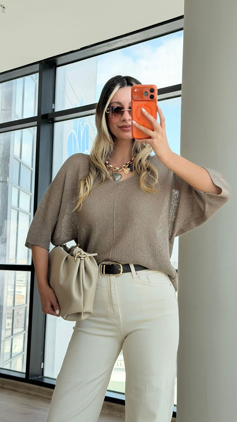 U Yaka Oversize Merserize Triko Vizon
