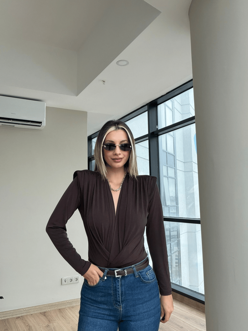 Kahverengi Vatkalı Bodysuit