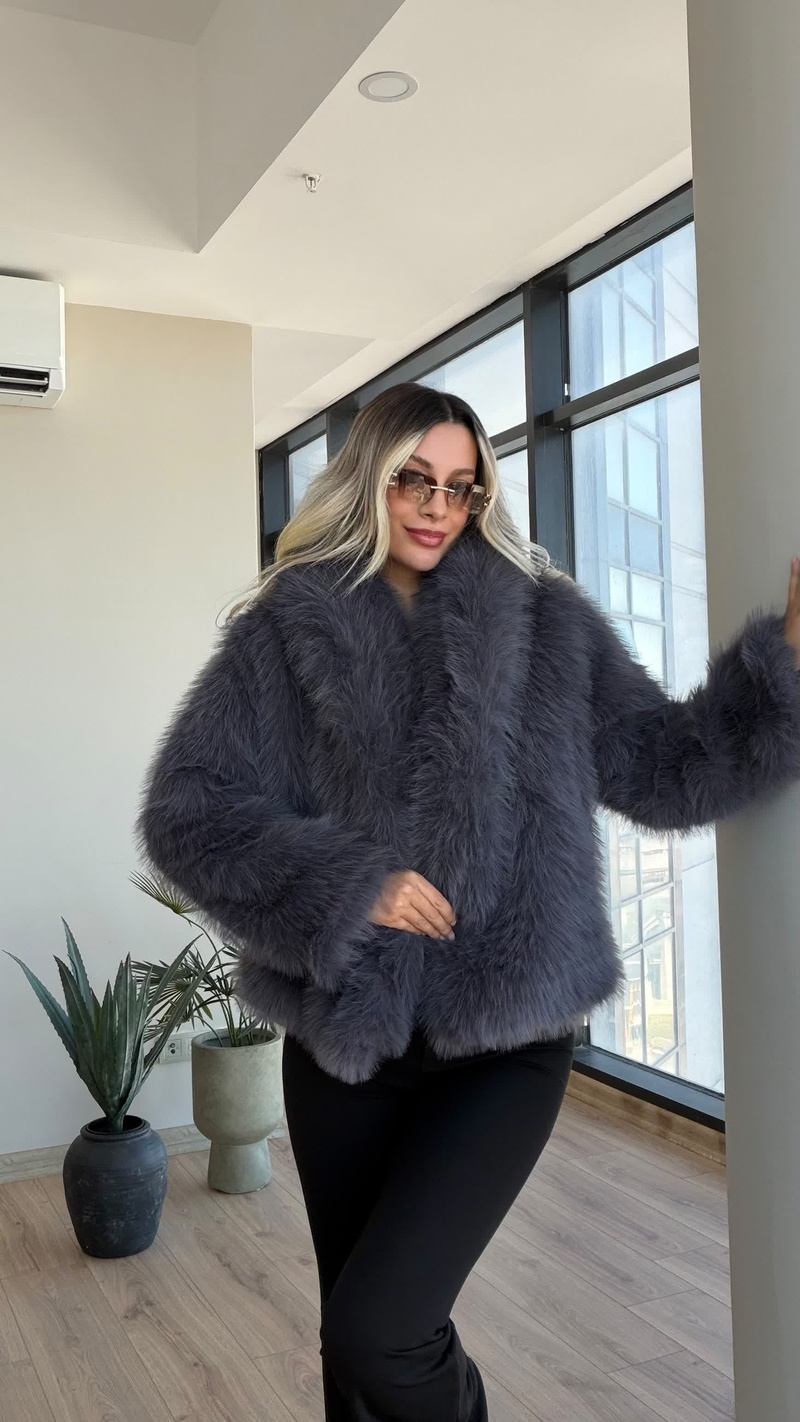 Tilda Şal Yaka Premium Kürk Antrasit