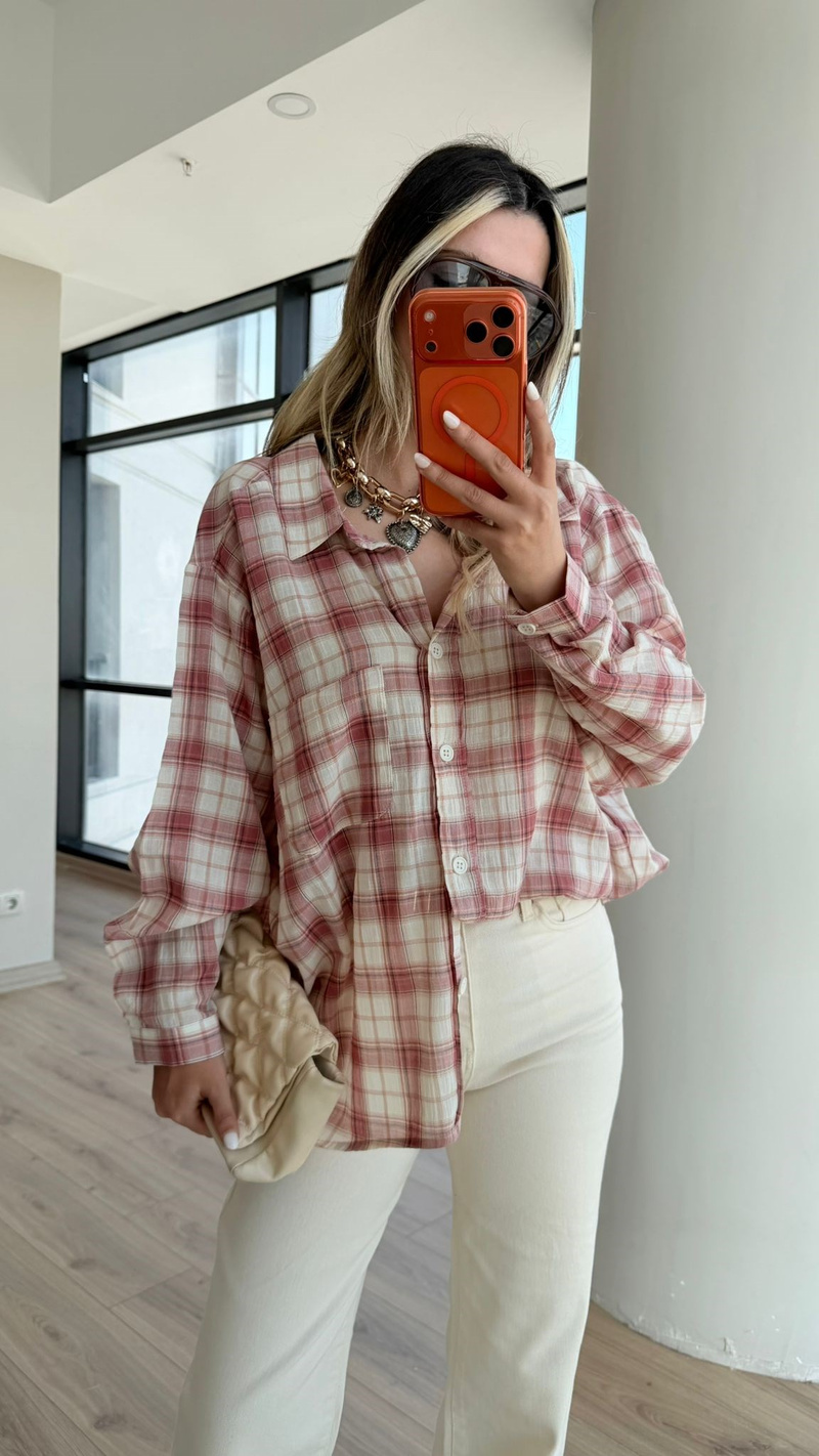 Kareli Oversize 90s Gömlek Kırmızı