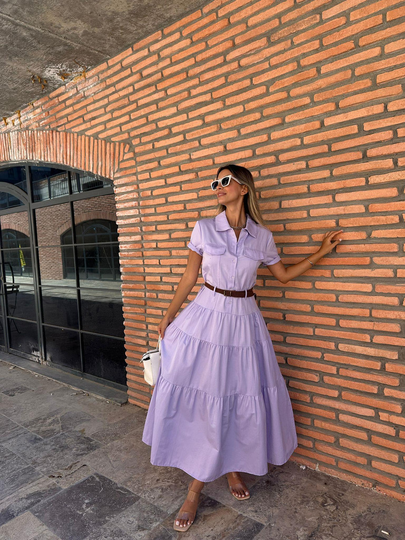Kemerli Sara Lila Elbise 070621188