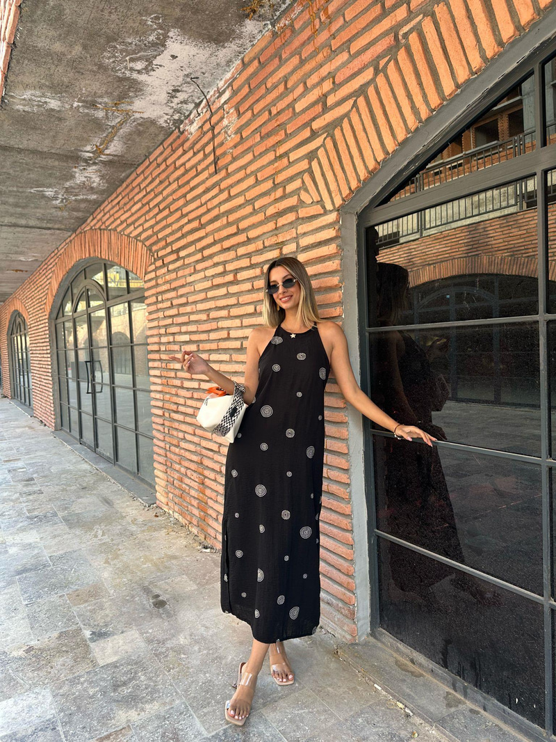 Marka Model Model Nakışlı Frezya Keten Elbise 07062189