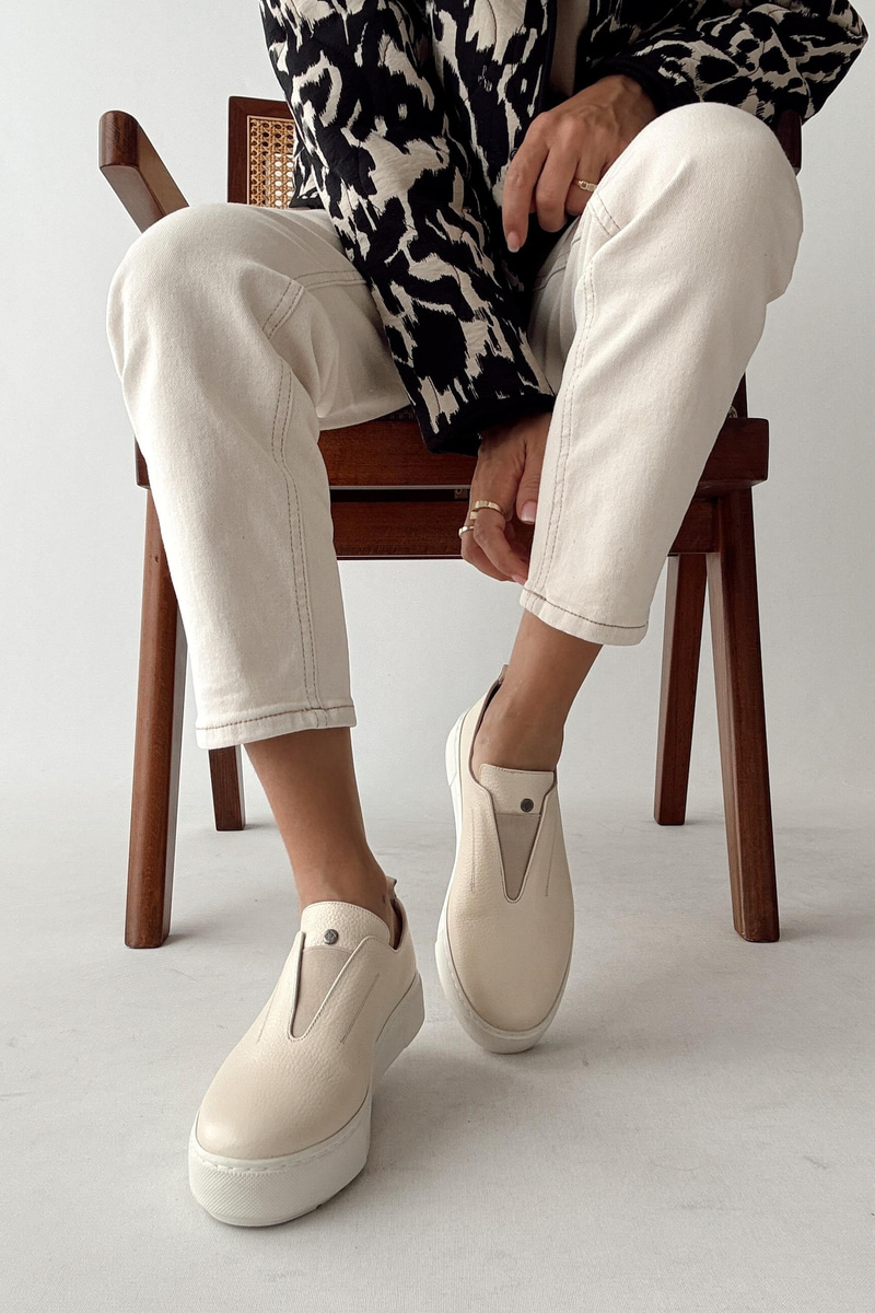 Jacks Bej Hakiki Deri Sneaker