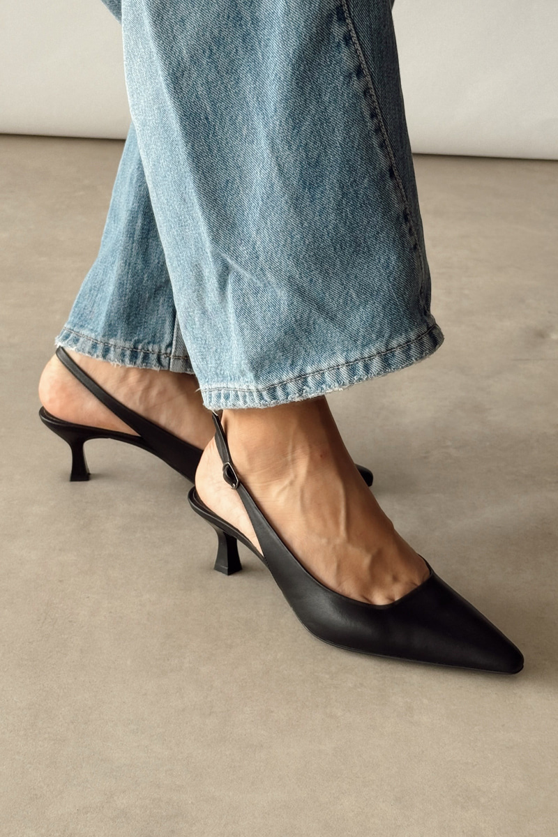 Jüliet Siyah Hakiki Deri Stiletto