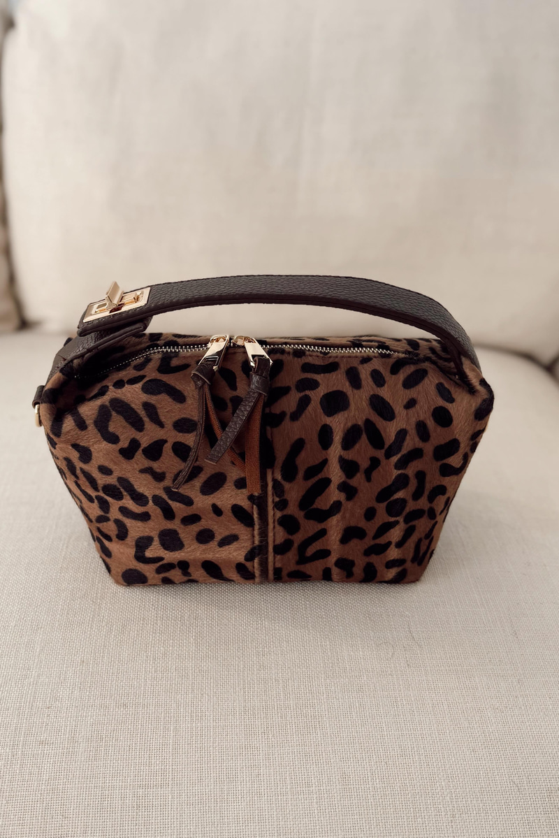 Mini Leopar Desenli Hakiki Deri Çanta