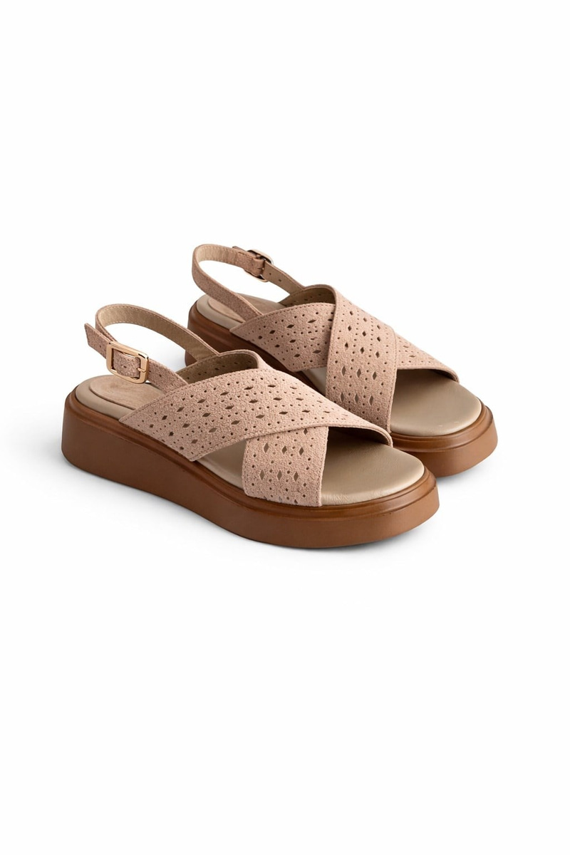 Nancy Bej Hakiki Deri Sandalet