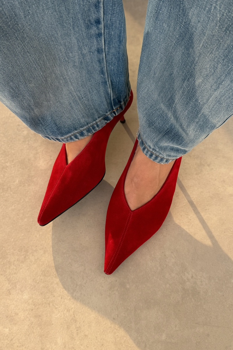 Nella Kırmızı Hakiki Deri Süet Stiletto