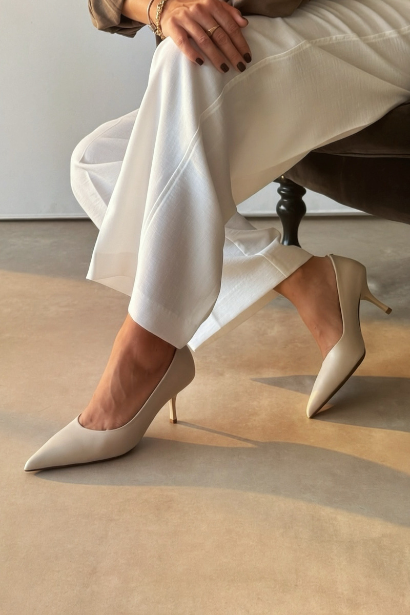 Newyork Bej Hakiki Deri Stiletto