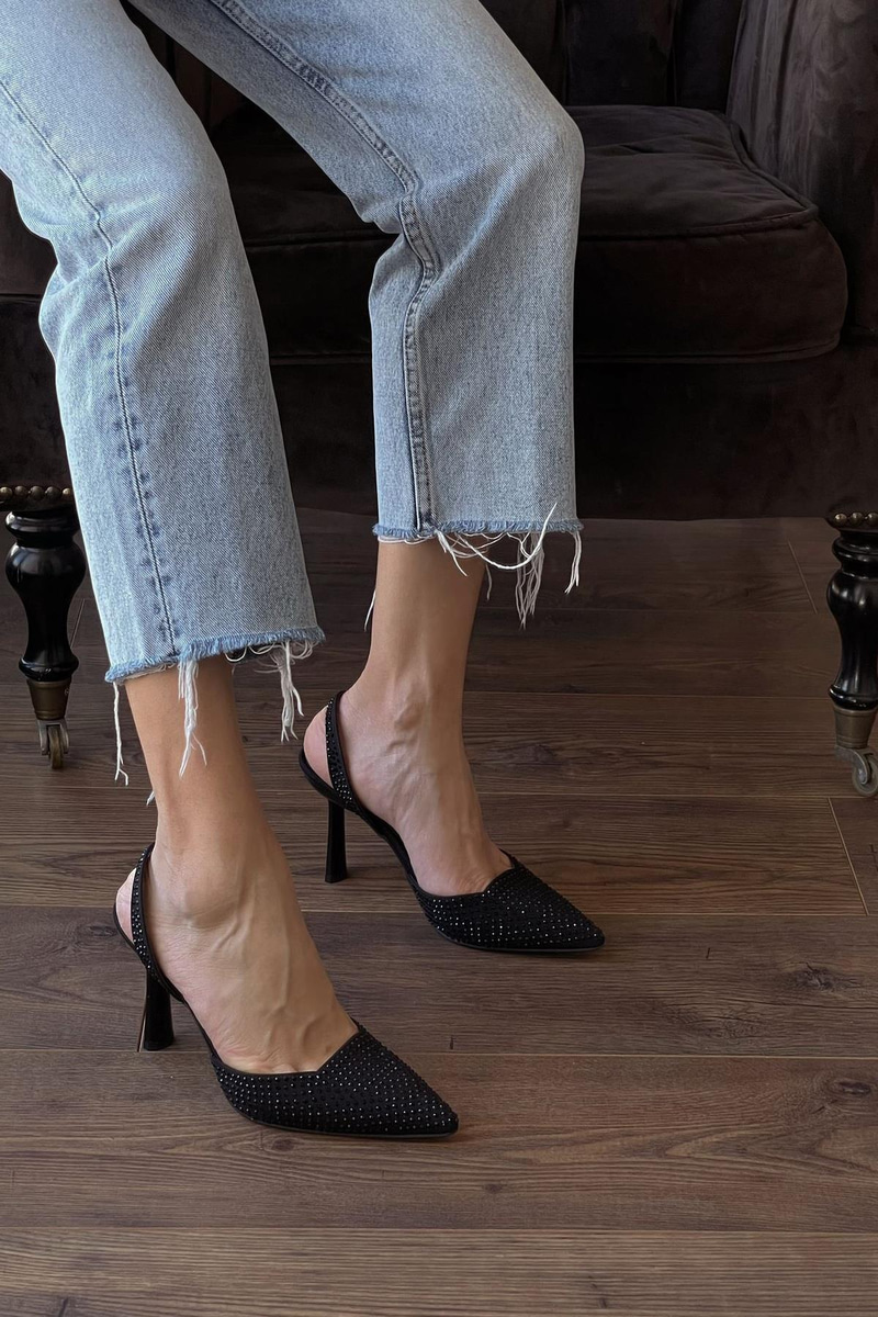 Night Siyah Taşlı Stiletto