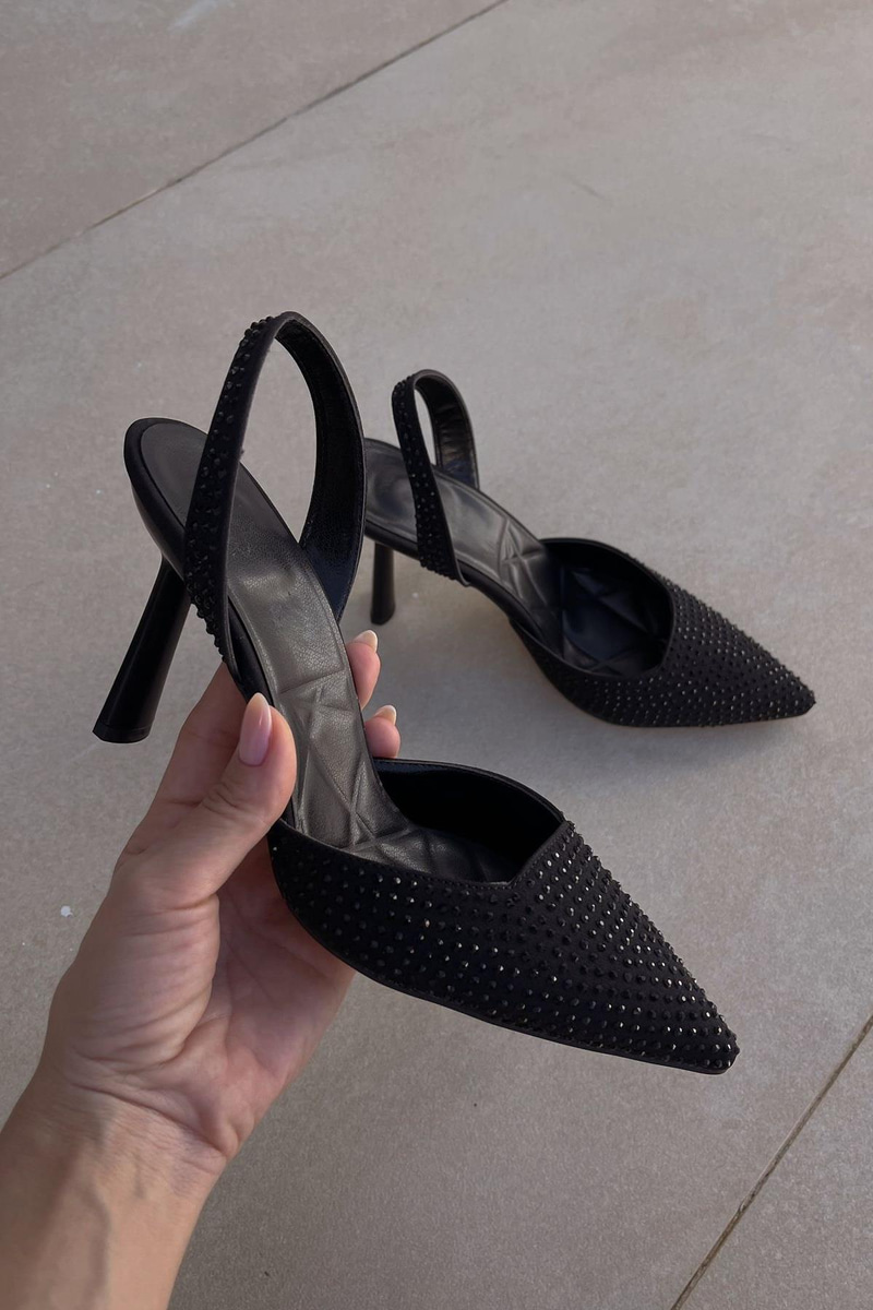 Night Siyah Taşlı Stiletto