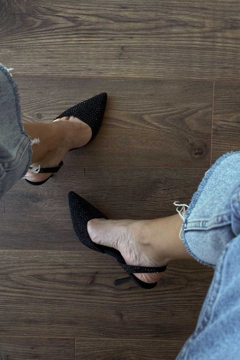 Night Siyah Taşlı Stiletto
