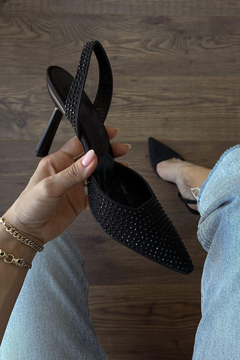 Night Siyah Taşlı Stiletto