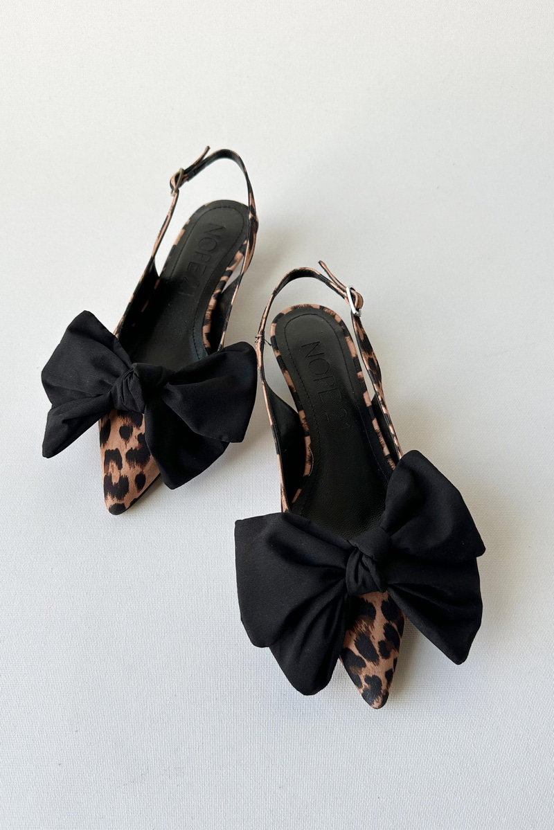Ribbon Leopar Mini Topuklu Ayakkabı