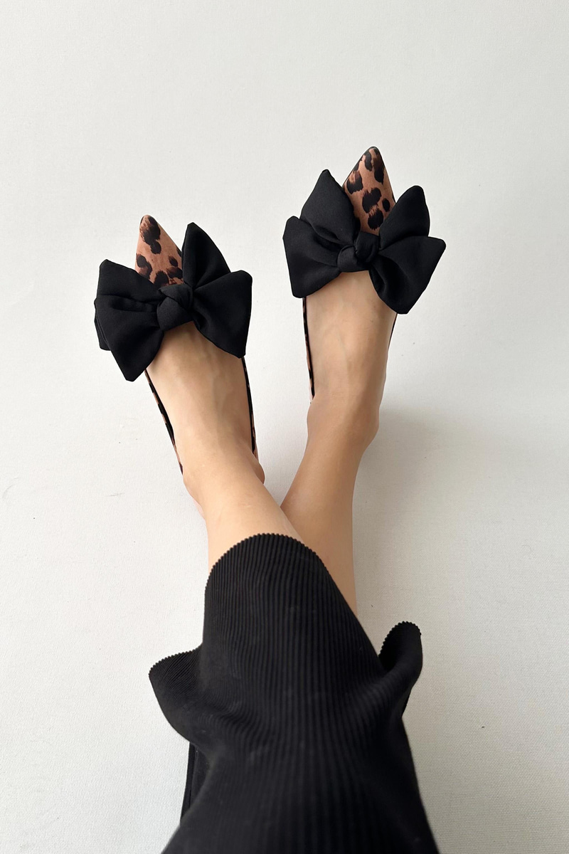Ribbon Leopar Mini Topuklu Ayakkabı