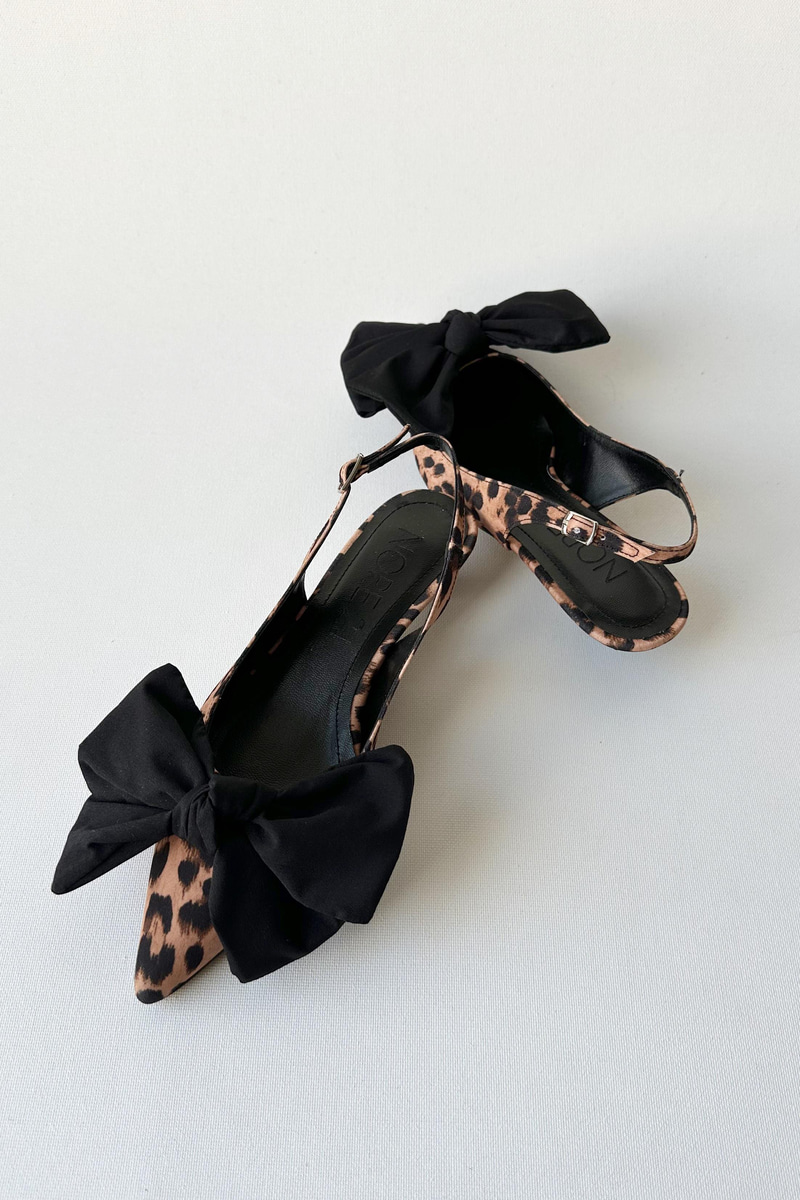Ribbon Leopar Mini Topuklu Ayakkabı