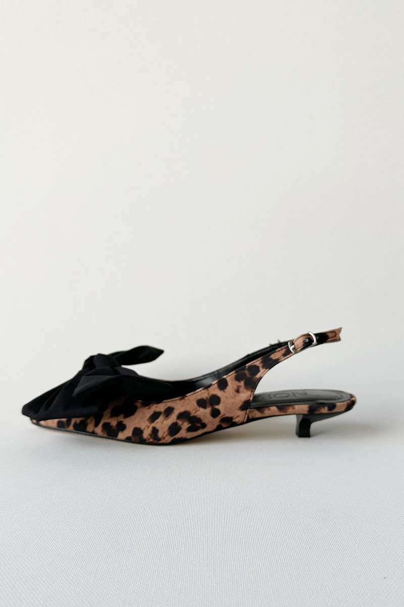 Ribbon Leopar Mini Topuklu Ayakkabı