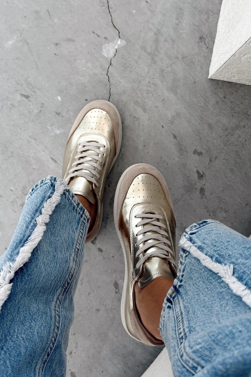Sale Boho Gold Hakiki Deri Sneaker