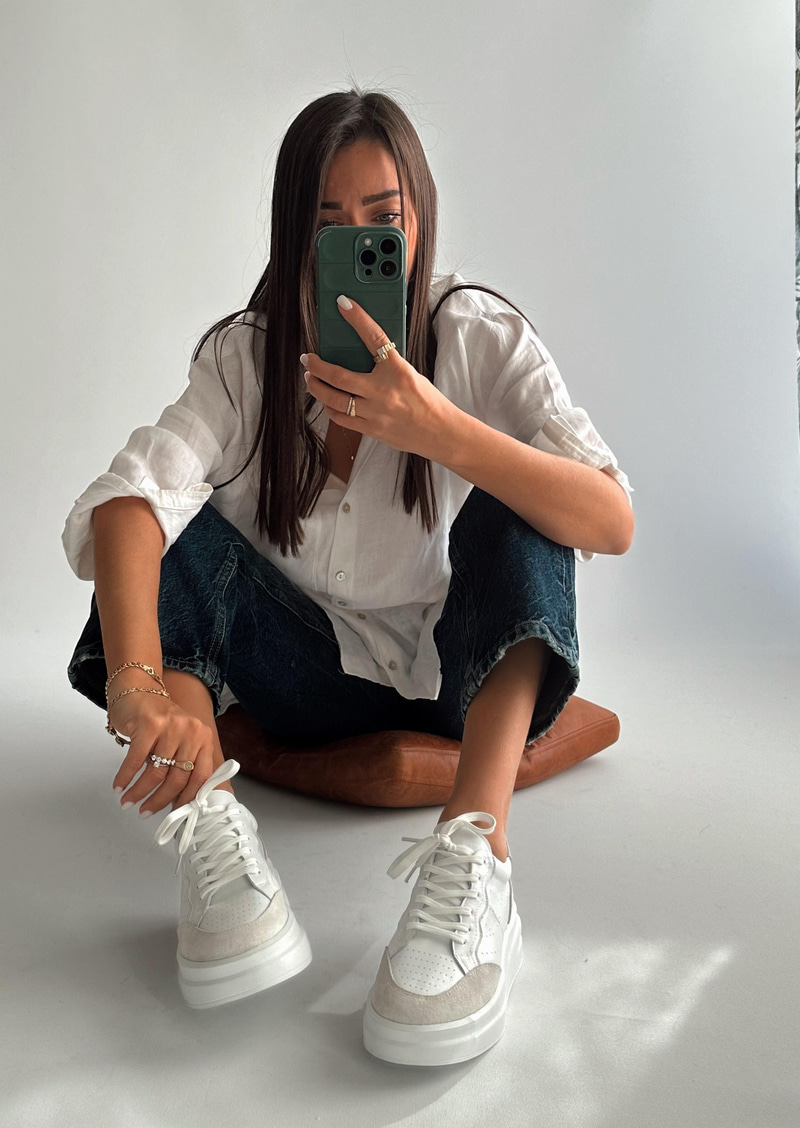 Vegas Beyaz Gri Hakiki Deri Sneaker