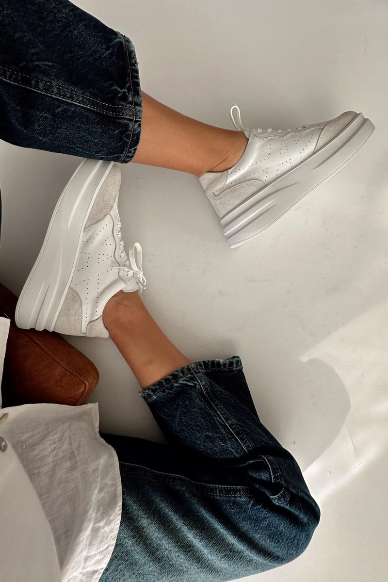 Vegas Beyaz Gri Hakiki Deri Sneaker