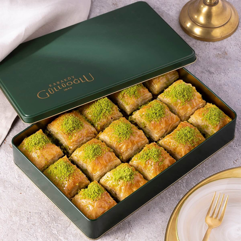 Square Baklava with Pistachio in Metal Box