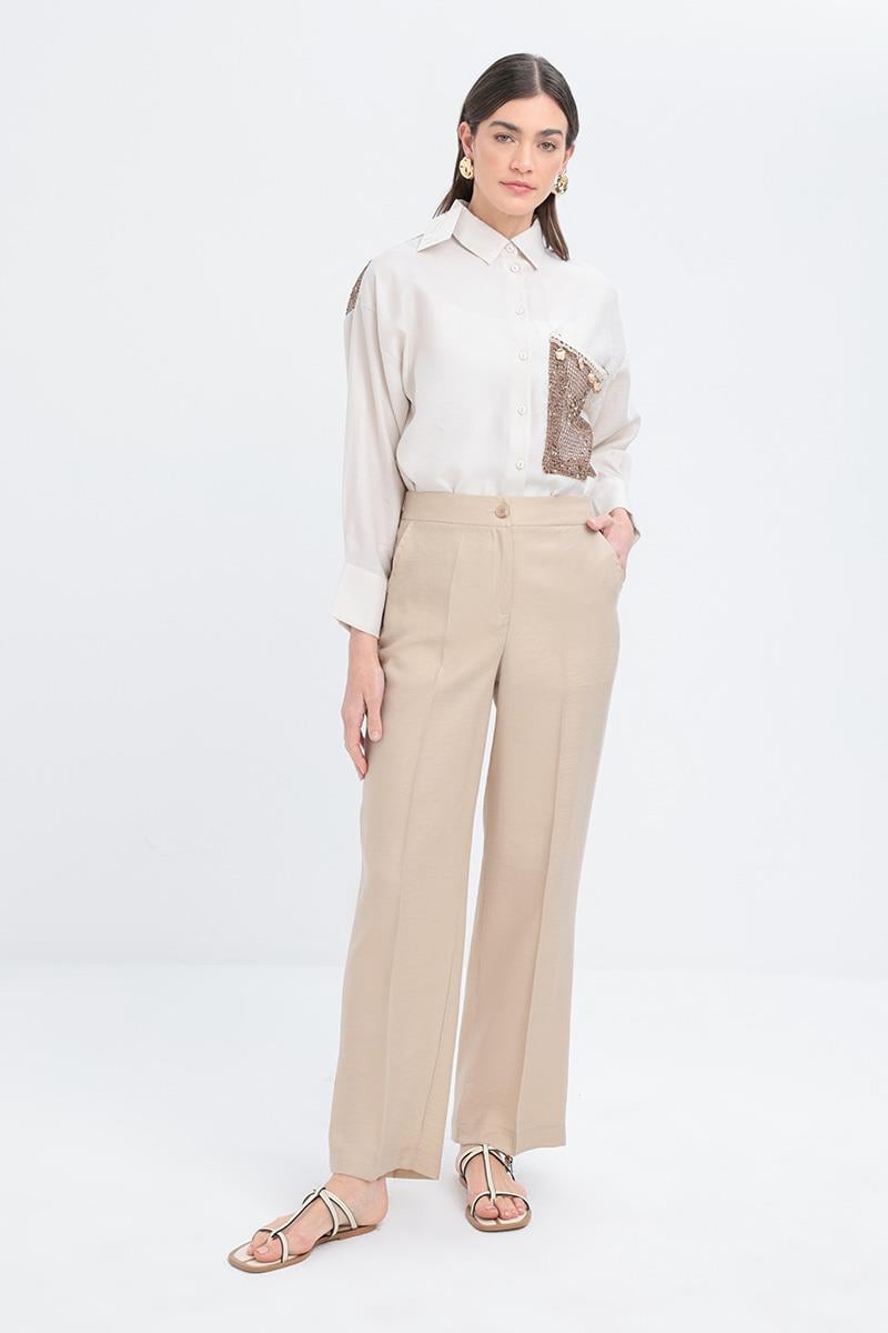 Beige Carrot Trousers With Slit Cuffs