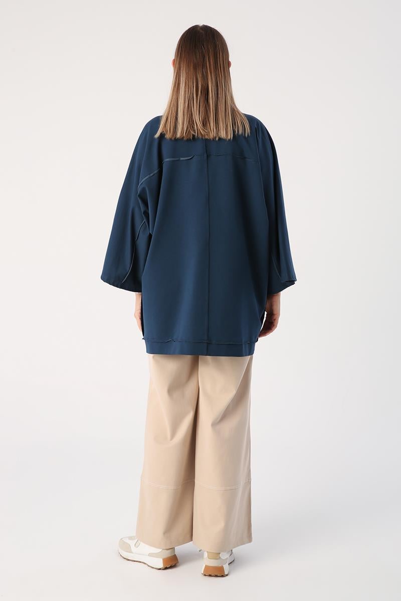 Koyu İndigo-Yarasa Kollu Oversize Hırka