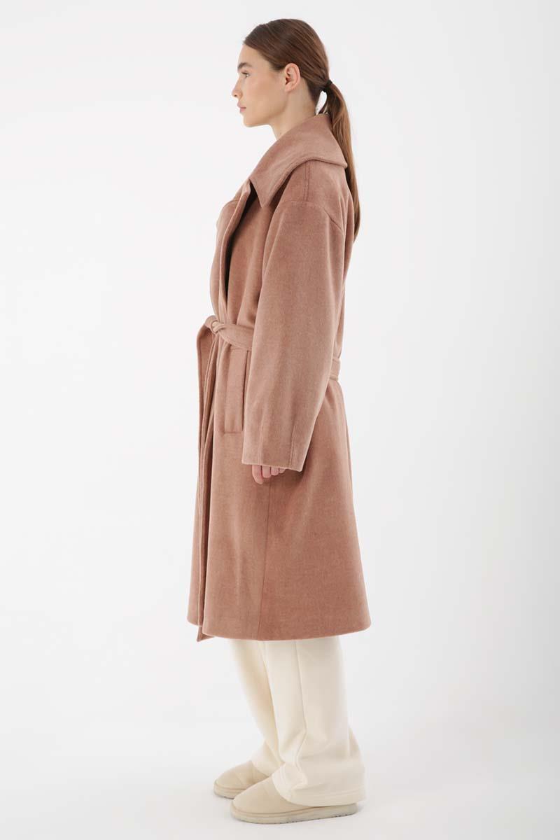 Somon-Oversize Kuşaklı Kaşe Kaban