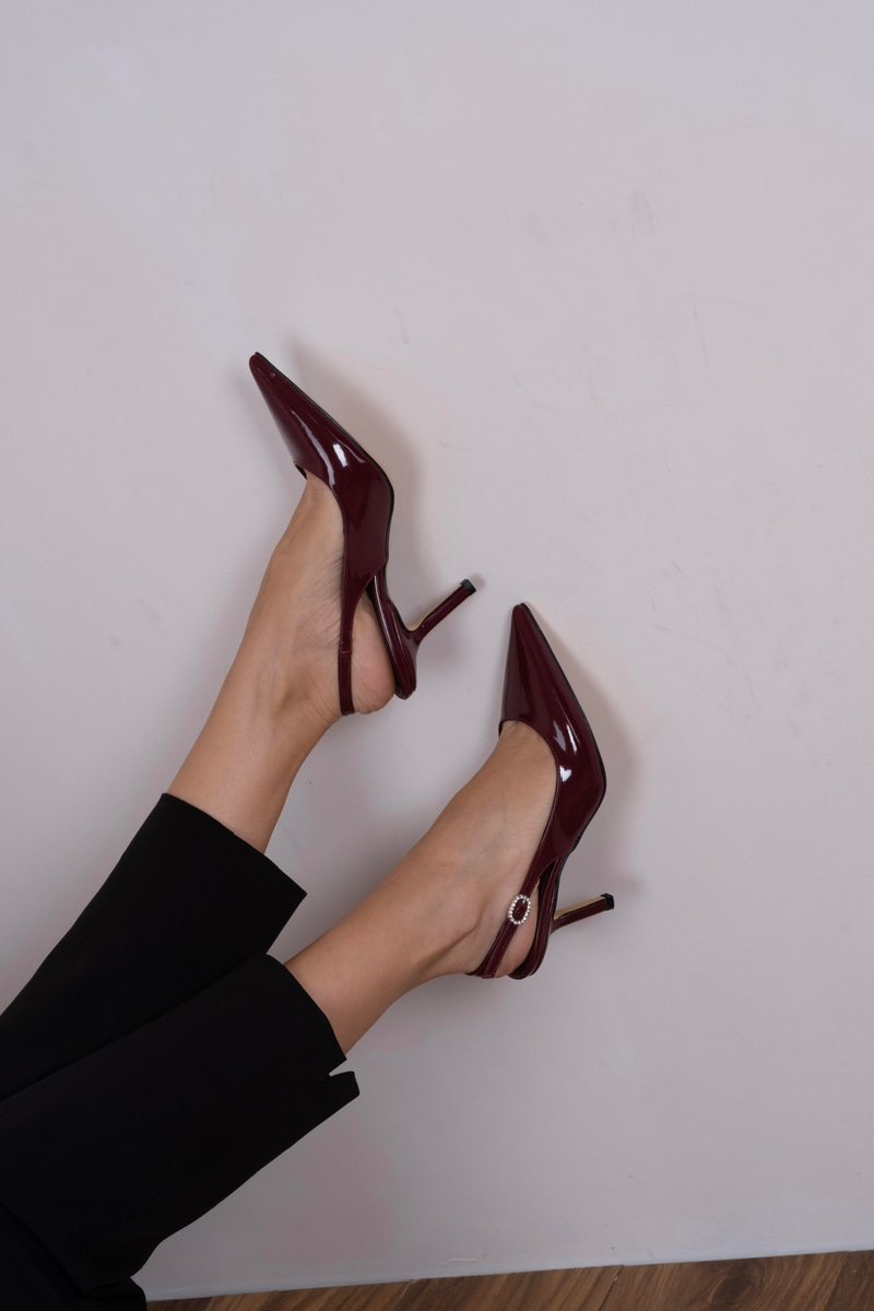 Sarrah Model Topuklu Ayakkabı Bordo Rugan