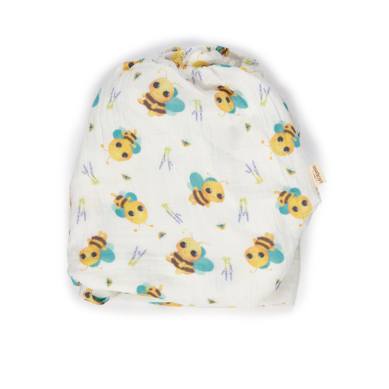 Müslin Lastikli Bebek Çarşafı Bees
