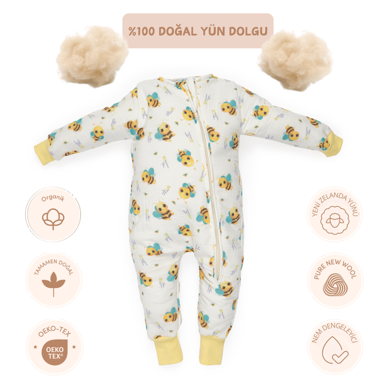 %100 Doğal Yün Dolgu Uyku Tulumu Bees