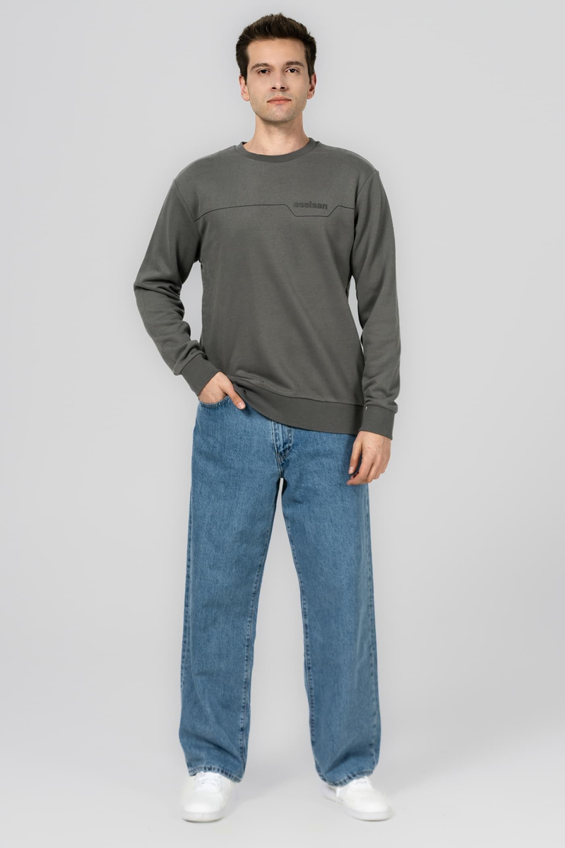 ASELSAN ÇİZGİ DESENLİ GRİ SWEATSHIRT