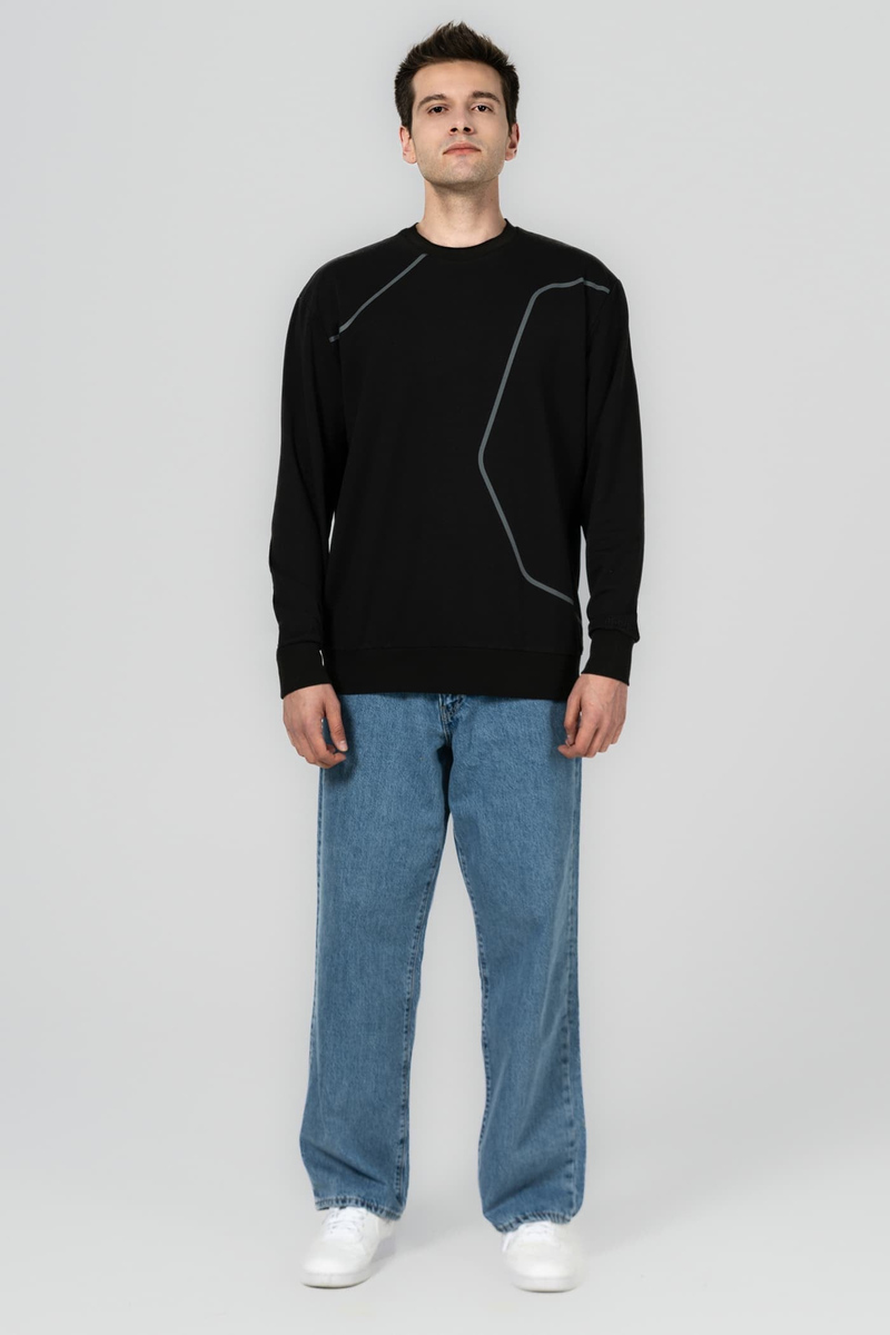 ASELSAN ÇİZGİ DESENLİ SİYAH SWEATSHIRT