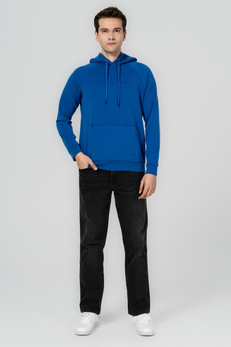 ASELSAN KABARTMA LOGOLU MAVİ KAPÜŞONLU SWEATSHIRT