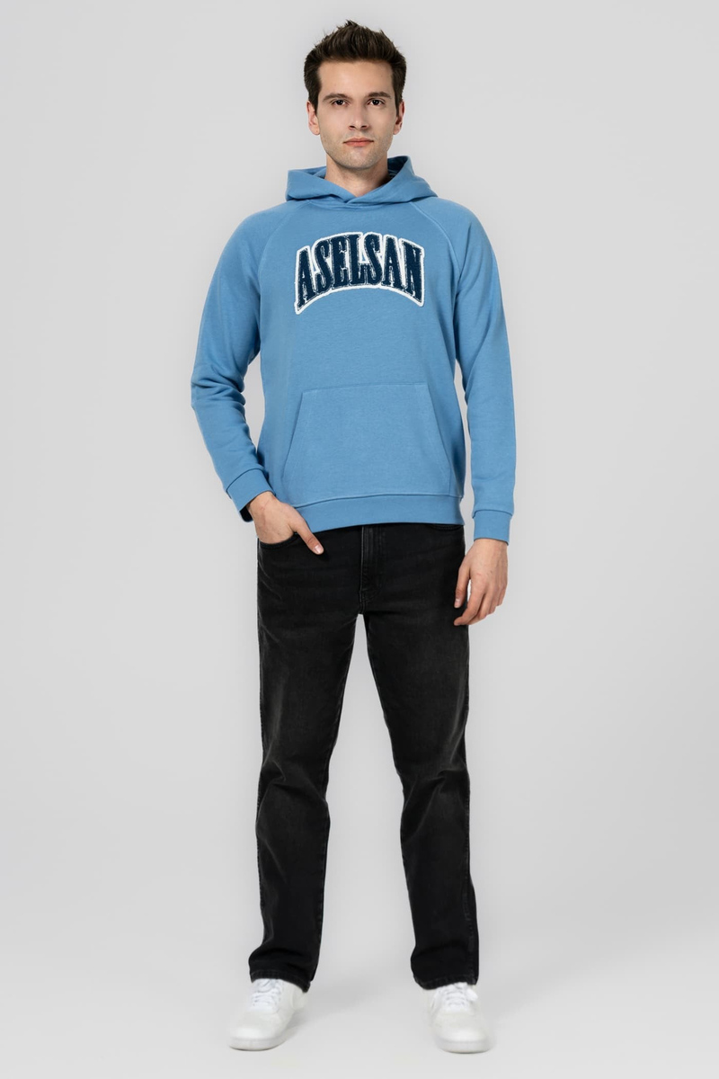 ASELSAN YAZILI GÖK MAVİ KAPÜŞONLU SWEATSHIRT