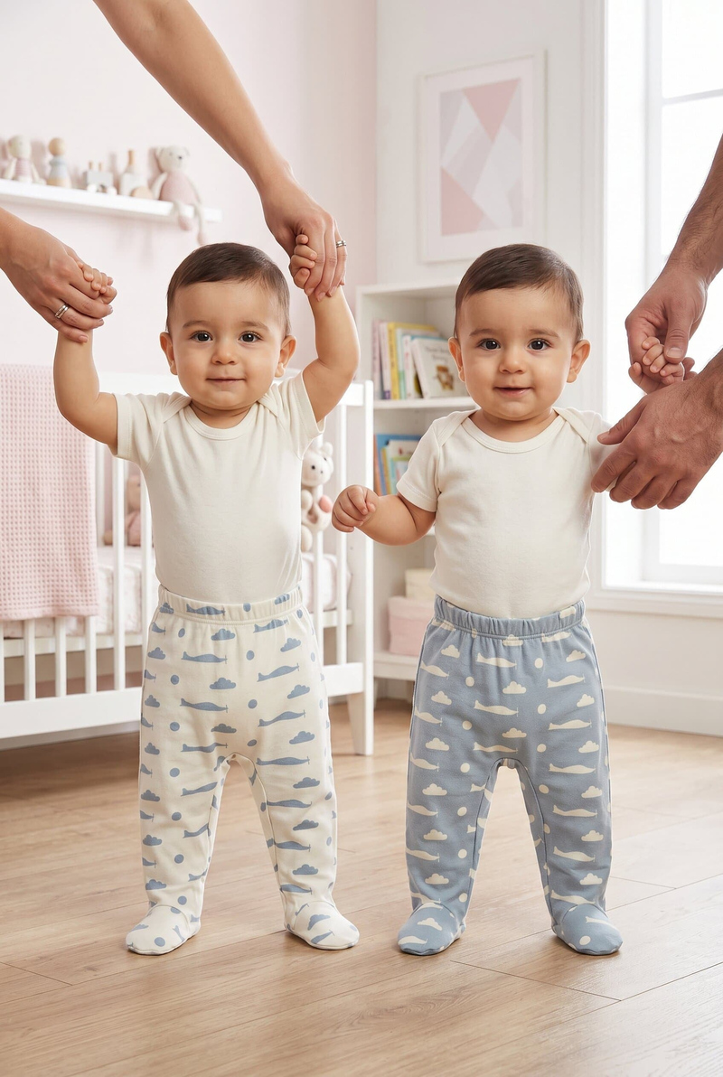 TUSAŞ HÜRKUŞ İLK UÇUŞ ORGANİK PAMUKLU 2'Lİ PATİKLİ MAVİ BEBEK PANTOLON