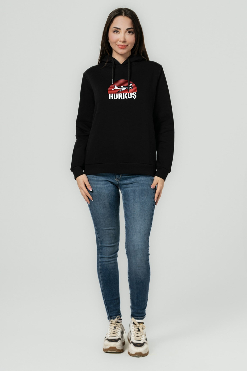 TUSAŞ HÜRKUŞ SUJE KAPÜŞONLU SİYAH SWEATSHIRT
