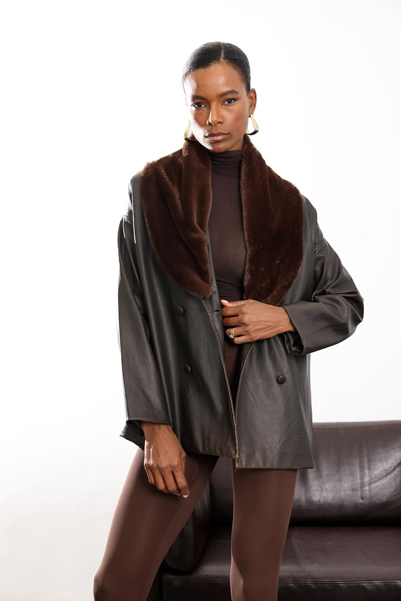 Acı Kahve Şal Yaka Deri Mont 99808